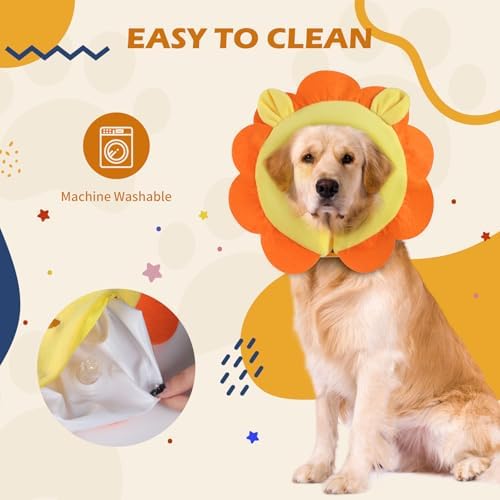 IEUUMLER Inflatable Recovery Dog Collar, Protective Donut Cone, Adjustable Soft Collar for Dog and Cat After Surgery Prevent from Biting & Scratching EU002 - Orange Lion L+ - Image 7