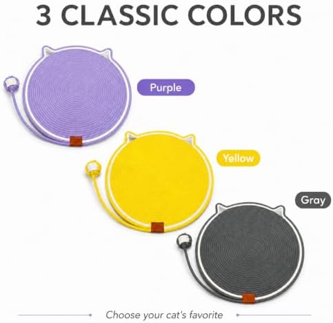 19 Inch Round Cat Scratch Mat, 2-in-1 Floor Scratcher & Lounge Pad for Indoor Cats, Cotton Scratching Rug with Toy, Lightweight Scratch Pad (Purple) - Image 2