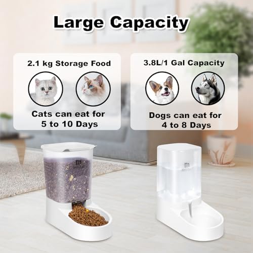 Marchul Dog Feeder, Gravity Cat Feeder and Water Dispenser Set, Automatic Pet Food Bowl and Waterer Large Capacity for Small Medium Pets Puppy Kitten Rabbit (1 Gallon / 3.8L) - Image 2