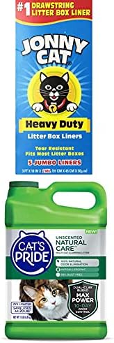 Jonny Cat Heavy Duty Litter Box Liners + Cat's Pride Unscented Natural Care Hypoallergenic Multi-Cat Clumping Litter Jug, 15-Pound Bundle by Unknown