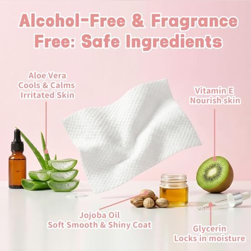 Hypoallergenic Dog Wipes for Paws & Butt, Extra Thick Plant Based Pet Wipes for Dogs & Cats, Alcohol-Free Lick-Safe Grooming Wipes, 80 Count - Image 2