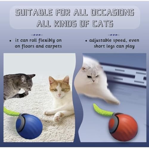 Speedy Tail 2.0 Cat Toy,Interactive Cat Ball,CatToys for Indoor Cats,Chewie Viral CatBall,Adjustable Sports Rolling Toy,Electric RollingBall Christmas Birthday Gift for Pets.(Orange) - Image 7