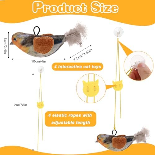 4 Pcs Interactive Cat Toys for Indoor Cats, Chirping Bird Cats Feather Toys, Flying Bird Cat Toys, Chase Exercise Door Frame Toy for Bored Kittens Adult Cats - Image 2