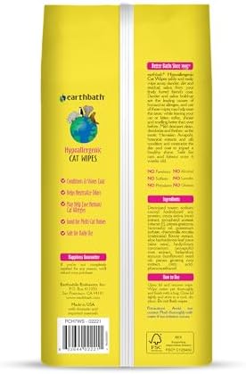earthbath Hypo-Allergenic Cat Wipes, Made in USA, 100 Count (2 Pack) - Image 2