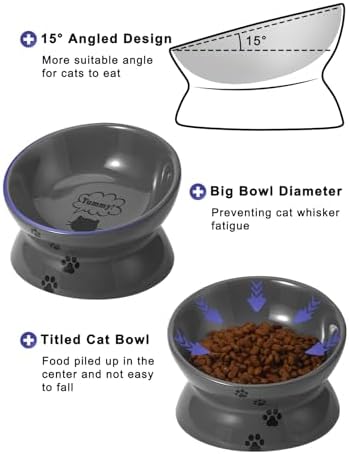 Y YHY Raised Cat Food Bowl, Ceramic Elevated Bowl, Protects Cat's Spine, Anti Vomiting, Backflow Prevention, Grey - Image 2