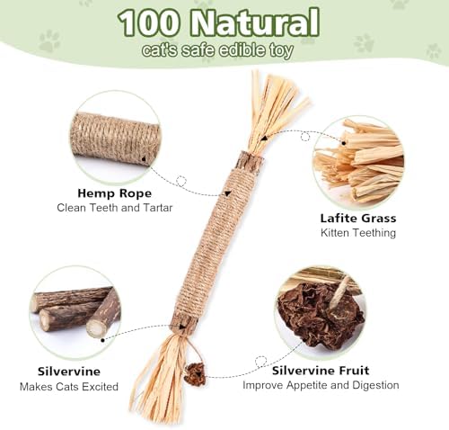 WOUSEDO 6 Pack Silvervine Sticks for Cat, Natural Catnip Toys - Image 2