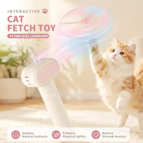 Cat Fetch Toy, One-Touch Automatic Launcher, Up to 20m Range, No Winding Needed, USB-C Rechargeable Flying Disc Toy, Interactive Cat Toy, Indoor Outdoor Use - Image 2