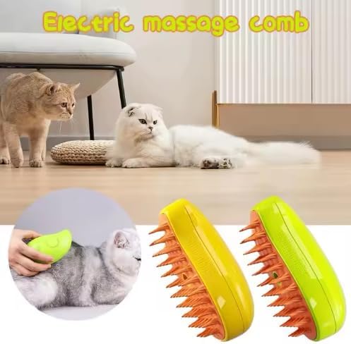 3-in-1 Steam Pet Brush for Cats & Dogs – Self-Cleaning Spray Comb for Grooming, Shedding & Massaging – Quiet Rechargeable Electric Steamer Hair Remover with Mist – Indoor Spa Tool (Yellow) - Image 4