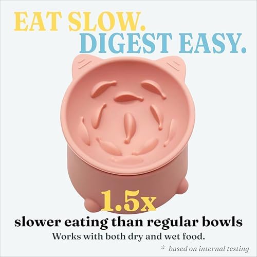 Cat Slow Feeder Bowl, Raised Slow Feeder Cat Bowl for Dry and Wet Food, Elevated Slow Feeder Dog Bowls Small Breed and Puppy, BPA Free Silicone Bowl, Heights Adjustable, Microwave & Dishwasher Safe - Image 2
