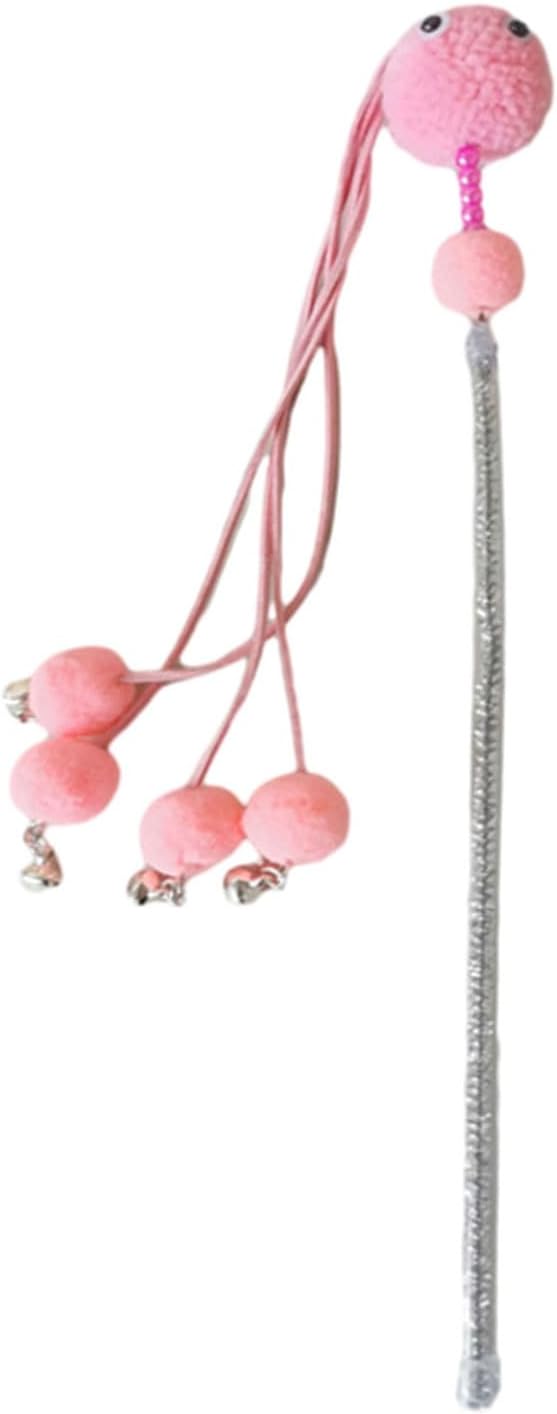 Cute Tassels Teaser Wand Toy with Pompoms&Small Bells Teaser Wand Interactive Toy Chasing Wand Toy Candy Color Interactive Toy for Indoor Cats Interactive Toy for Boring Indoor Adult