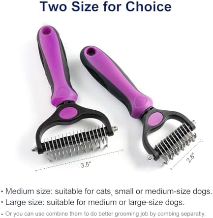 WePet Grooming Rake for Dogs & Cats, Double-Sided Deshedding Brush, Extra-Wide Dematting Tool, Slicker Comb for Undercoat & Loose Hair Removal, Reduces Shedding by 95%, Purple, Small - Image 2