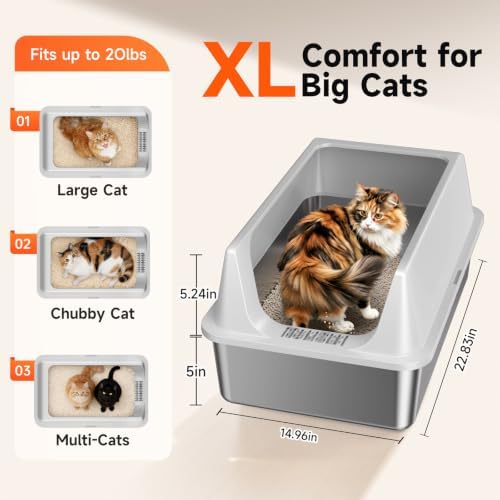 2 Pack XL Stainless Steel Litter Box with High Sides for Large Cat - Image 2