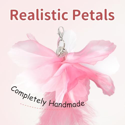 SONGWAY Cat Wand Toys for Indoor Cats - Cat Toy Set with Retractable Teaser Wand and 6 PCS Fairy Feather Toy Refills, Dragonfly Tassel Plush Cat Toys Interactive, Pink - Image 2