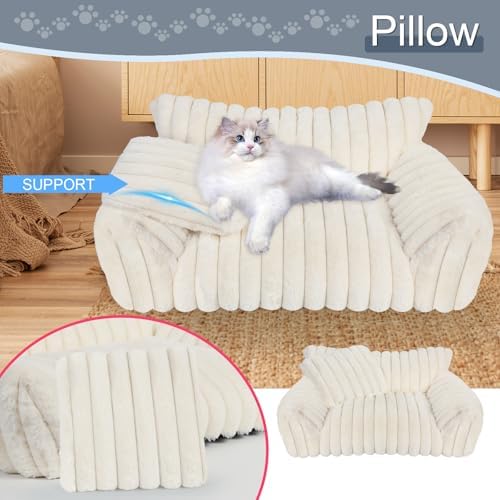 Cute Cat Couch Bed for Indoor Cats, Dog Beds for Small Dogs Couch, S, White - Image 2