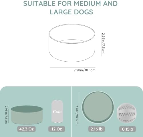 SPUNKYJUNKY 42OZ Ceramic Dog and Cat Bowl, Modern Cute Weighted Food Water Bowl for Replacement Morandi Green (1 Pack) - Image 2