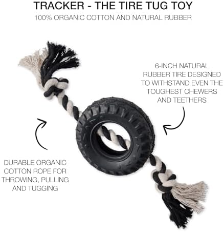 Pet Passion Natural Rubber Tire and Organic Cotton Rope Pull and Chew Dog Toy for All Pet Breeds, Black, Medium - Image 2