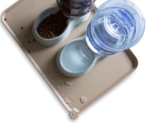 Hoki Found Large Silicone Pet Food Mats - Non Slip Dog & Cat Bowl Mats - Waterproof Tan - Image 5
