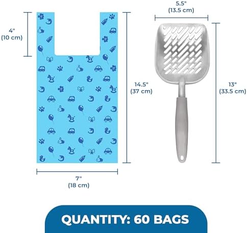 SunGrow Cat Litter Scoop and Bag Combo, Stainless Steel Deep Shovel, 60 Plastic Poop Bags with Easy-Tie Handles, Ideal for Felines & Dogs, 1 Set Per Pack - Image 7
