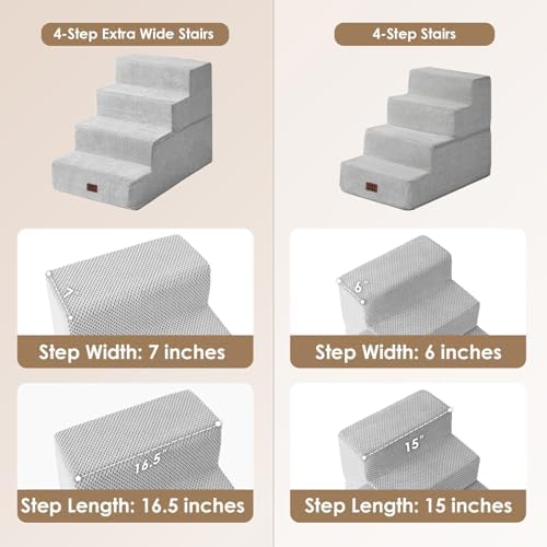 EHEYCIGA Dog Stairs for Bed 18" H, 4-Step Extra Wide Dog Steps, Light Grey - Image 2