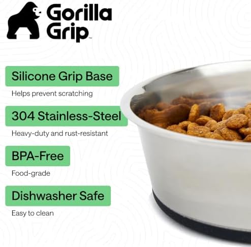 GORILLA GRIP Dog Bowls, Food Grade Stainless Steel, Set of 2, 8 Cup, Black - Image 2