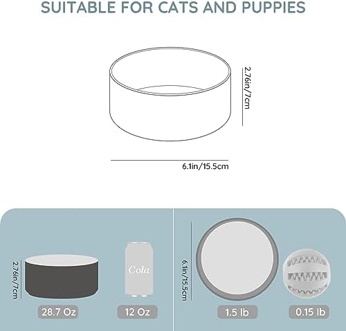 SPUNKYJUNKY 28.7OZ Ceramic Dog and Cat Bowl, Modern Cute Weighted Food Water Bowl for Replacement White-Grey (1 Pack) - Image 2