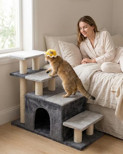 Aechonow 4-Tier Cat Stairs for High Bed with 22'' Cat Scratching Post - Image 2