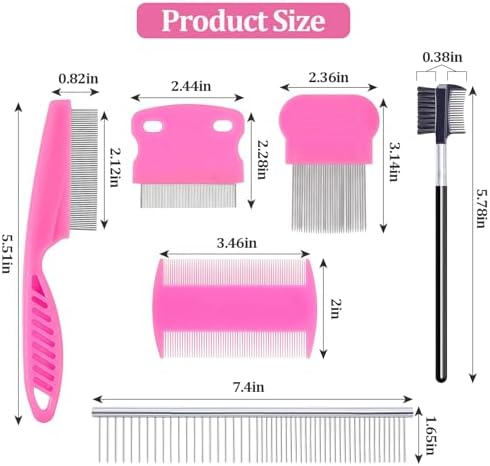 6 Pack Pet Grooming Combs, Stainless Steel Dog and Cat Grooming Combs with Rounded Teeth, Double-Sided Professional Pet Tear Stain Remover for Small, Medium, and Large Pets (Pink) - Image 2