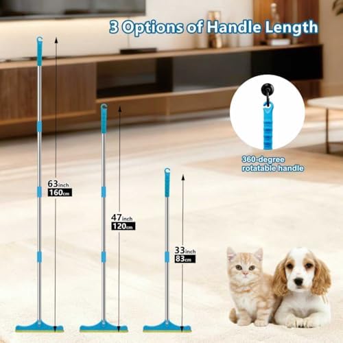 Premium Stainless Steel Pet Hair Removal Carpet Rake | Reusable Adjustable Pet Fur De-Shedding Tool for Carpets, Rugs, Upholstery & Auto Mats | Long Extendable Handle, Heavy-Duty Construction (Blue) - Image 2