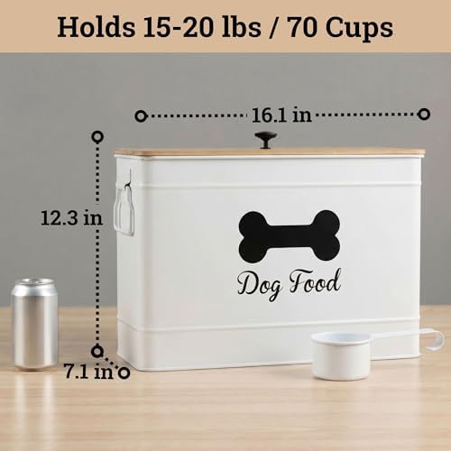 Metal Dog Food Container 15-20 lbs w/ Airtight Bamboo Lid, 70 Cup Capacity - Image 6