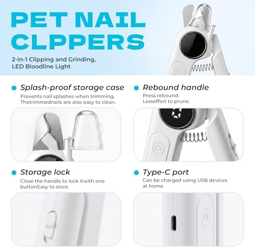 2-in-1 Pet Nail Clipper with LED Light and Digital Display – Upgraded Cat and Dog Nail Grinder with Safety Guard, USB Charging, Splash-Proof, Low-Noise, Pain-Free Nail Trimmer (White) - Image 2