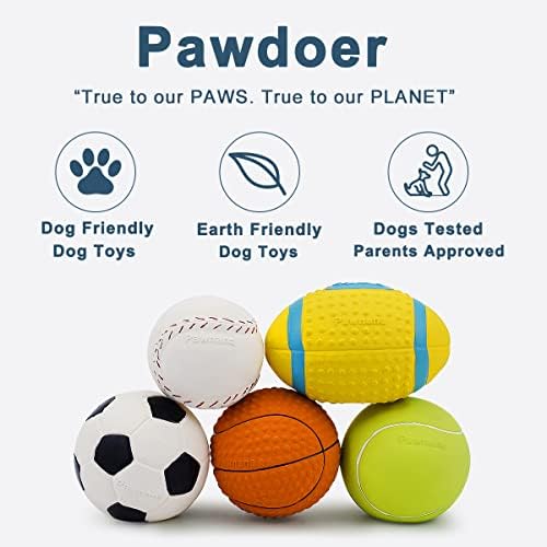 Squeaky Dog Ball, Soft Latex Rubber Squeaky Dog Toys for Small Dogs Puppies, Cute Squeak Toys Play Ball - Tennis, Soccer, Football, Basketball and Baseball - Image 2