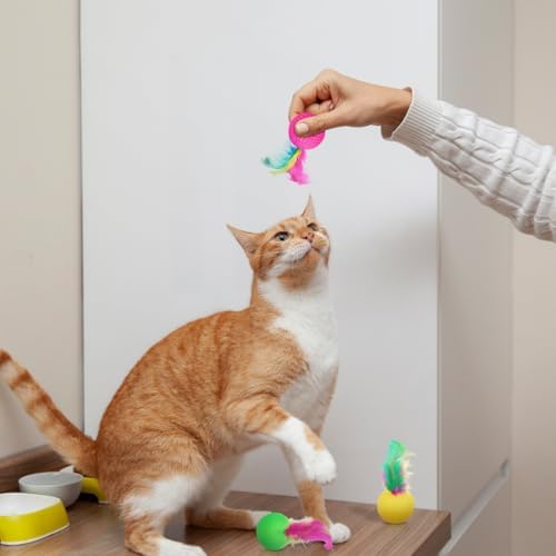 balacoo 24 Pack Cat Feather Golf Balls Interactive Cat Toy Balls with Feather Rattle Teasing Toys for Chase Pounce Training Exercise at Home or Pet Shop - Image 2