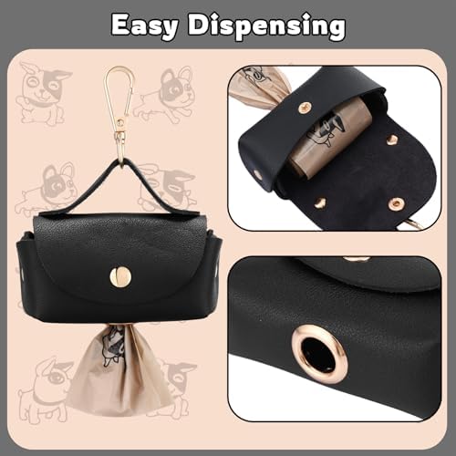 Affrolling 5 Pcs Leather Dog Poop Bag Holder Christmas Include 45 Scented Poop Bags Dispenser Cute for Travel Walking Dog Park and Outdoor Use(Black) - Image 6