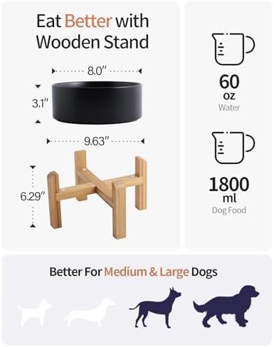 Elevated/Raised Ceramic Dog Bowl Stand for Medium Large Breed,Dog Food Water Dish Holder Weighted,8 in Wide Non Slip Modern Cute Porcelain Pet Bowl Stand - Image 2
