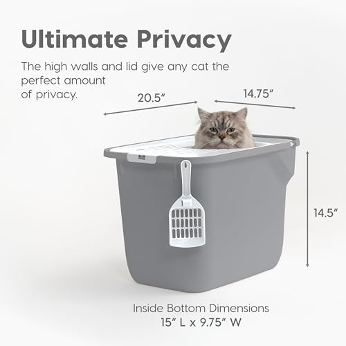 IRIS USA Cat Litter Box - Top Entry, Large, Gray/White - Image 2