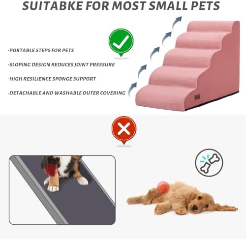 5-Step Pink Dog Stairs for High Bed, Pet Ramp for Small Dogs, Cats - Image 6