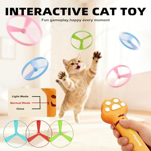 Wortade Cat Fetch Toy Launcher,Interactive Flying Disc Launcher Toy, Yellow - Image 2