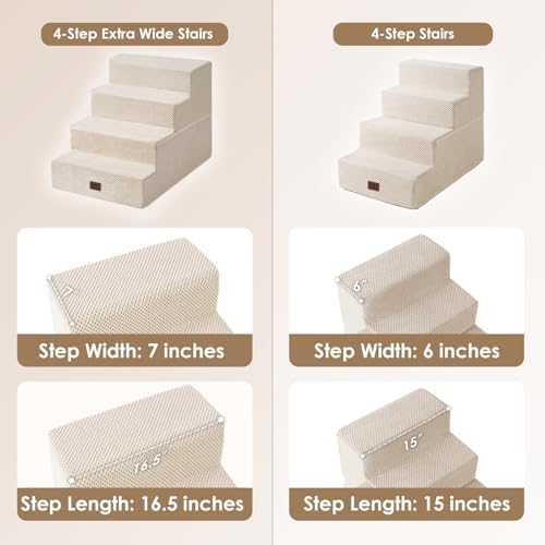 EHEYCIGA Dog Stairs for Bed 18" H, 4-Step Extra Wide Dog Steps, Beige - Image 2