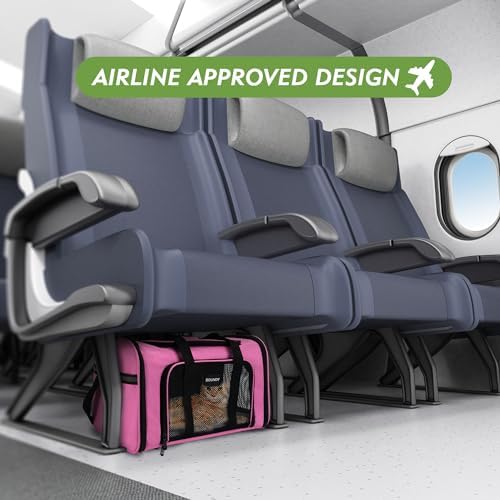Soundy Large Cat Carrier Dog Carrier Under 25 Lbs,Collapsible Ventilated Portable Pet Bag with Soft Sided Breathable Mesh for Long Car Trips Maxi Load 2 Kittens or Small, Medium Dog (Large Pink) - Image 7