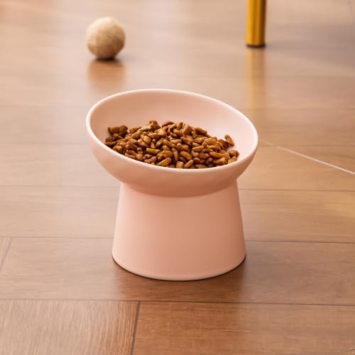Ceramic Raised Cat Bowls - Elevated Tilted Cat Food and Water Bowls Set, Anti Vomiting and Protect Pets' Spines Pet Feeding Dish for Cats, Dishwasher Microwave Safe (2 x Bowl - Pink) - Image 7
