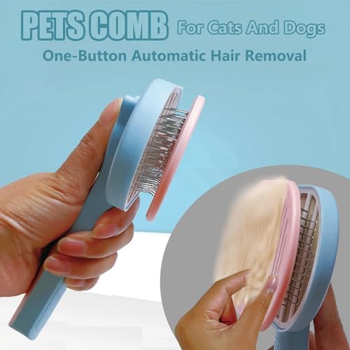 Demiya Dog Brush with Shedding Button,Blue Plastic Cats Grooming Tool(Blue) - Image 2