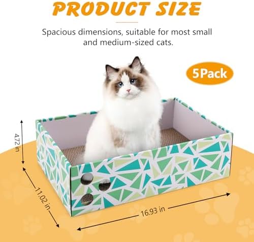 Cat Scratcher Box with 5 Reversible Pads, Corrugated Cardboard, Gray - Image 2
