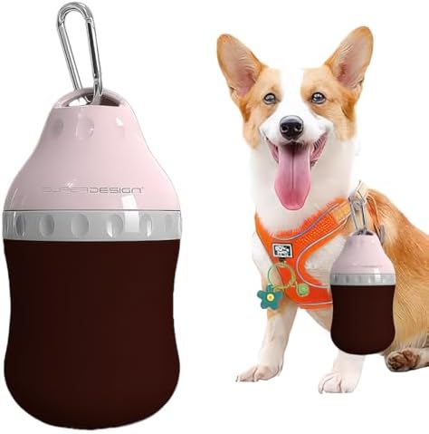 Dog Travel Water Bottle Detachable Bowl Leak Proof Portable ,Silicone Bottle Body,Collapsible and Suitable for Small Pets for Outdoor Walking, Hiking, Travel (Pink, 400 ml) by Unknown