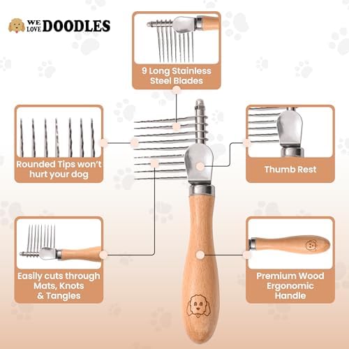 We Love Doodles Dog Dematting Brush & Rake, Hair Brush for Dogs, Made in the USA & Detangler Spray - Stainless Steel Blades, No Pulling, All Hair Types, Promotes Circulation, All Breeds, Ages - Image 2