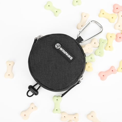 Dog Poop Bag Holder for Leashes- Dog Treat Pouch with Waterproof Zipper,Puppy Training Small Bag with Carabiner & Bungee Toggle,Two Pockets for Dry or Wet Treats-Pet Travel Walking Essentials (Black) - Image 2