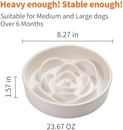 White Ceramic Dog Bowl Slow Feeder for Medium and Large Breed,1.5 Cup 8.26 in Slow Feeding Bowl,Puzzle Dog Food Bowl for Fast Eater,Maze Dish for Fast Eater - Image 2