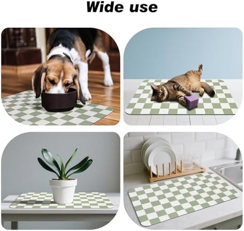 CooRug Checkered Dog Food Mat, Pet Feeding Mat 20" L x 12" W, Green - Image 7