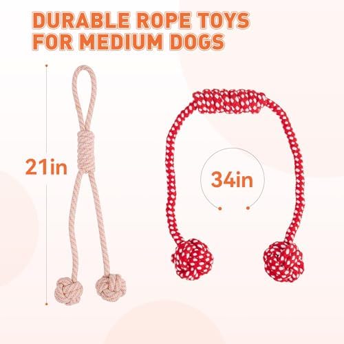 Durable Dog Rope Toys for Medium Dogs, Interactive Dog Toys for Tug of War and Aggressive Chewers. 2 Cotton Pack Indestructible Teeth Cleaning and Interaction Toys. - Image 2