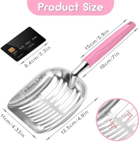 Cat Litter Scoop, Metal Cat Scooper, Plastic Handle Scoop, Sifting Shovel for Christmas – Heavy Duty Aluminum Alloy Litter Box Scoop with Deep Mesh, Design for Easy Waste Removal and Cleaning(Pink) - Image 2
