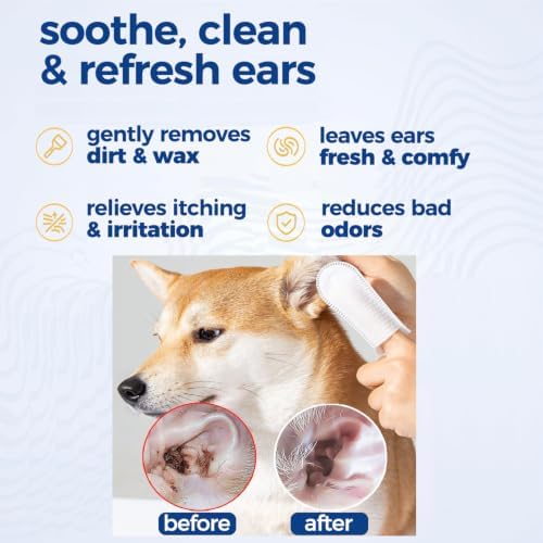 Dog & Cat Ear Wipes, 55 Counts Finger Wipes for Gentle Cleaning,Soft & Easy Otic Cleaning Pads, Remove Wax and Dirt,Non-Irritating, Unscented - Image 2